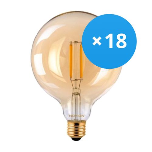 Voordeelpak 18x Noxion Lucent Led E27 Globe Filament Amber 125mm 7.2w 630lm - 822 Zeer Warm Wit |