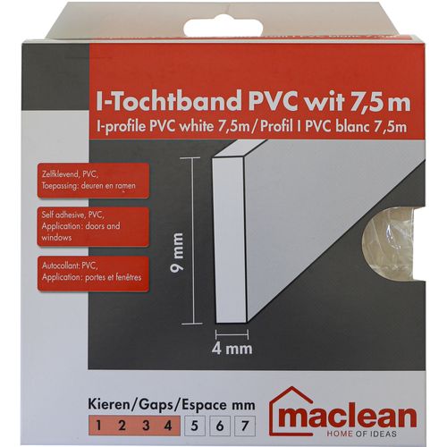 Maclean Tochtband I-profiel - Pvc - Wit - Zelfklevend - Deuren En Ramen - Kieren 1-4mm - 7,5m