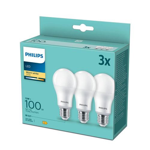 Philips Led Lamp A60 E27 13w 2700k 1521lm 230v - 3-pack - Warm Wit