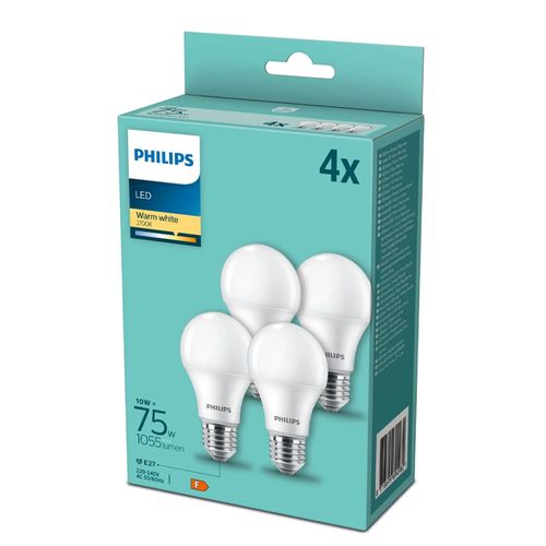 Philips Led Lamp A60 E27 10w 2700k 1055lm 230v - 4-pack - Warm Wit