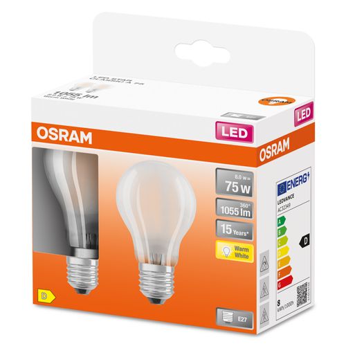 Osram Ledlamp Retrofit Classic A Warm Wit E27 7,5w 2st.