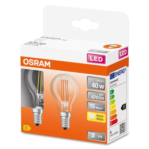 Osram Ledfilamentlamp Retrofit Classic P Warm Wit E14 4w 2st.