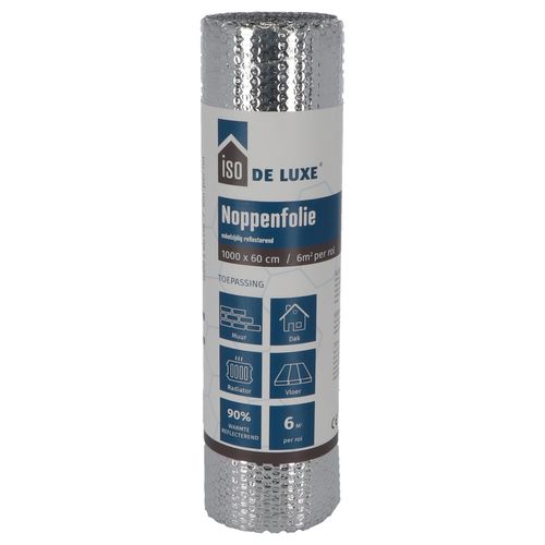 Iso De Luxe noppenfolie 2-zijdig aluminium 4mm 60cm 10m